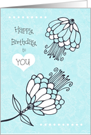 Happy Birthday Aqua Turquoise Flowers card