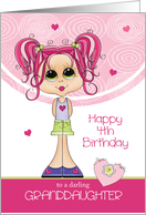Granddaughter 4th Birthday - Cute Girl with Pink Hearts card