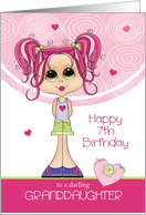 Granddaughter 7th Birthday - Cute Girl with Pink Hearts card