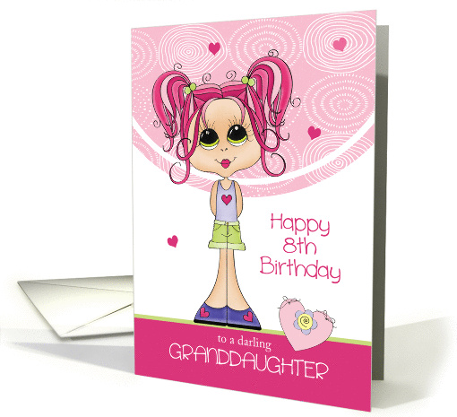 Granddaughter 8th Birthday - Cute Girl with Pink Hearts card (1383584)