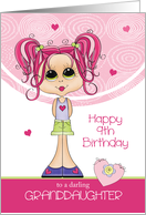 Granddaughter 9th Birthday - Cute Girl with Pink Hearts card