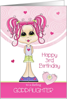 Goddaughter 3rd Birthday - Cute Girl with Pink Hearts card