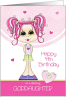 Goddaughter 4th Birthday - Cute Girl with Pink Hearts card