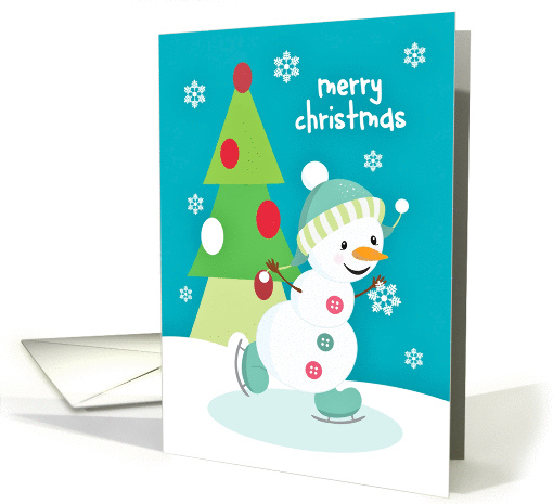 Merry Christmas for Kids Ice Skating Snowman card (1388072)