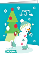 Merry Christmas for Godson Ice Skating Snowman card