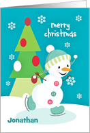 Custom Name Christmas for Kids Ice Skating Snowman card