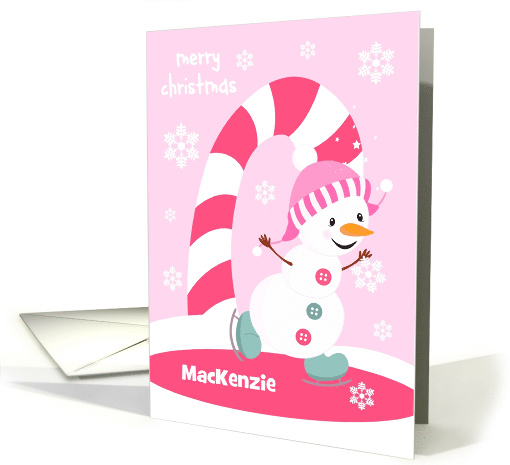 Merry Christmas for Girls Custom Name Ice Skating Snowman card