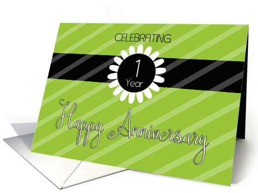 Employee Anniversary One Year - Vibrant Green Stripes card (1444244)