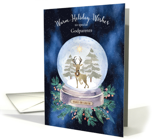 Christmas for Godparents Peace on Earth Reindeer Snow Globe card