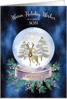 Christmas for Son Peace on Earth Reindeer Snow Globe card