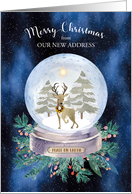 Christmas We’ve Moved Peace on Earth Reindeer Snow Globe card