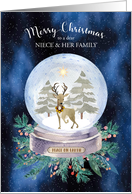 Christmas Niece and Family Peace on Earth Reindeer Snow Globe card