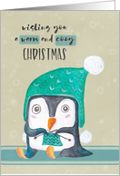 Penguin Knitting Warm and Cozy Christmas card