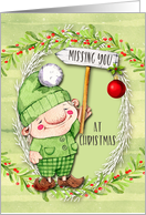 Missing You at Christmas Cute Fairy Gnome with Sign and Ornament card