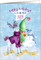 Happy Holidays and All That Jazz Reindeer Snowman Tree and Music Notes card