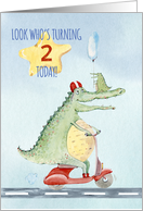 Happy 2nd Birthday for Boys Crocodile Riding a Scooter card