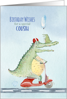Happy Birthday for Cousin Crocodile Riding a Scooter card