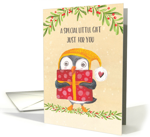 Money Enclosed Christmas Gift Card - Penguin Holding a Gift card