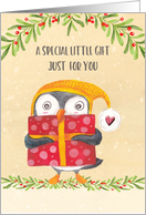Money Enclosed Christmas Gift Card - Penguin Holding a Gift card