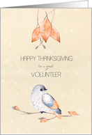 Happy Thanksgiving for Volunteer Blessings Autumn Leaves and Bird card