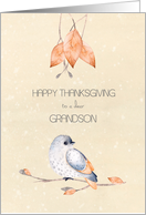 Happy Thanksgiving for Grandson Blessings Autumn Leaves and Bird card