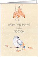 Happy Thanksgiving for Godson Blessings Autumn Leaves and Bird card
