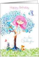 Happy Birthday for Goddaughter Cute Fairy Fox and Butterflies card