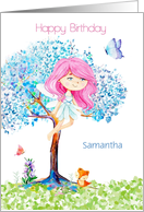 Happy Birthday Custom Name Cute Fairy Fox and Butterflies card