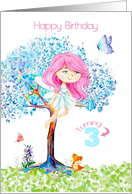 Happy 3rd Birthday for Girl Cute Fairy Fox and Butterflies card
