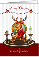 Merry Christmas Custom Add Name The Buck Stops Here Holiday Reindeer card