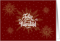 Merry Christmas Spanish Language Red and Gold Snowflakes card