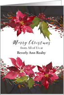 Custom Merry Christmas from Business Poinsettias Holly and Berries card