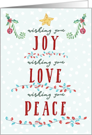 Christmas Joy, Love and Peace Christmas Lights and Sleigh Bells card