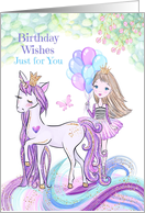 Happy Birthday for Girls Little Princess, Unicorn and Balloons card