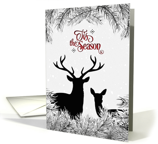Christmas Tis the Season Deer in the Forest Black and White card