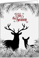 Christmas Tis the Season Deer in the Forest Black and White card