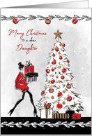 Christmas for Daughter Stylish Lady with Gifts and Christmas Tree card