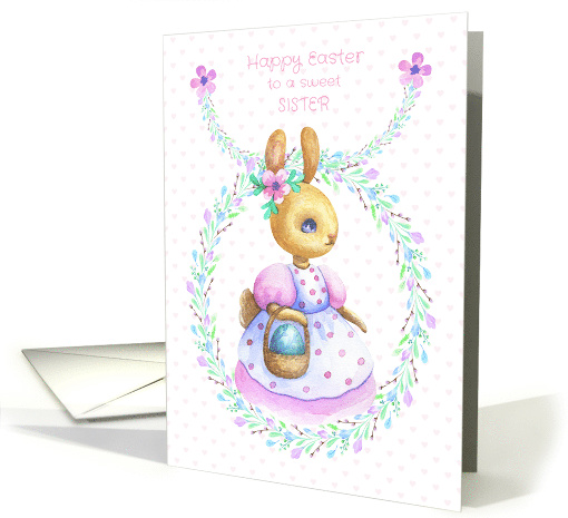 Happy Easter to Sister Easter Bunny with Colored Egg card (1560720)