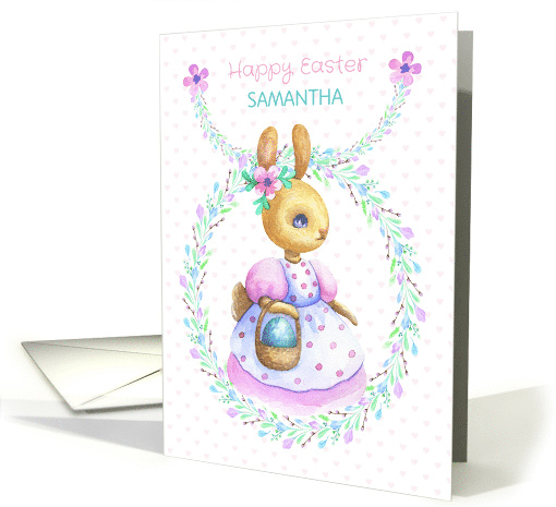 Happy Easter for Girls Custom Name Easter Bunny with Colored Egg card
