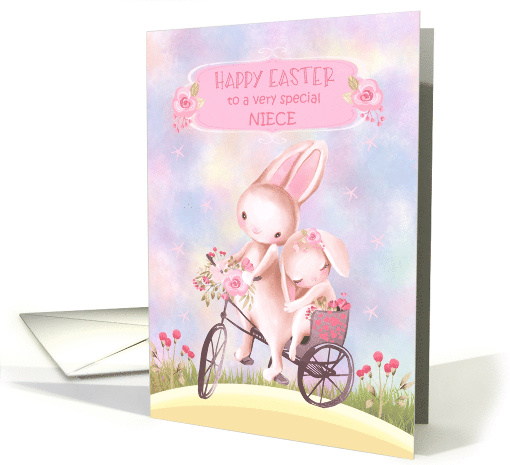 Happy Easter for Young Niece Sweet Bunnies on a Bicycle card (1560834)