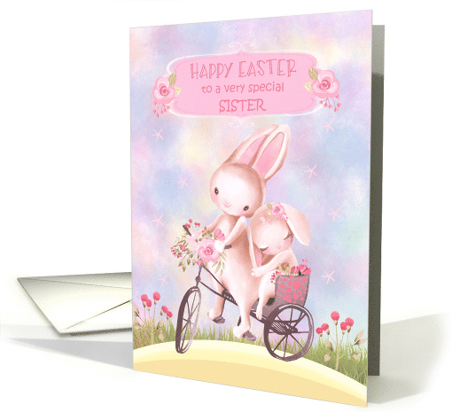 Happy Easter for Young Sister Sweet Bunnies on a Bicycle card