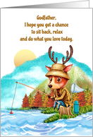 Happy Father’s for Godfather Whimsical Deer Fishing card