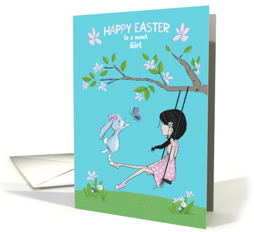 Happy Easter to a Sweet Girl, Girl on Swing with a Bunny... (1562354)