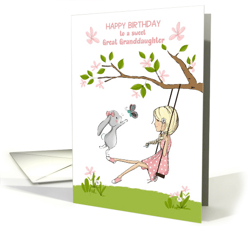 Happy Birthday Great Granddaughter Girl on Swing, Bunny... (1562470)