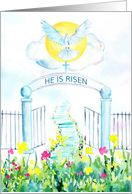 He is Risen, Easter with Cross and Dove card