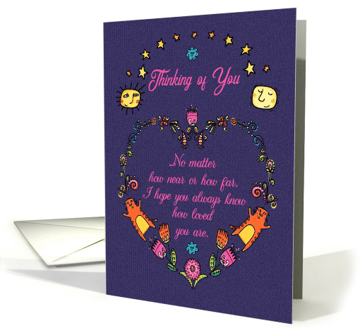 Thinking of You Whimsical Cats and Flowers Blank Inside card (1570996)