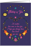 Thinking of You Whimsical Cats and Flowers Blank Inside card