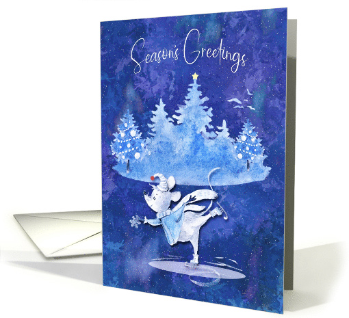 Season's Greetings Ice Skating Mouse Catching a Snowflake card
