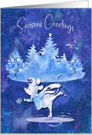 Season’s Greetings Ice Skating Mouse Catching a Snowflake card