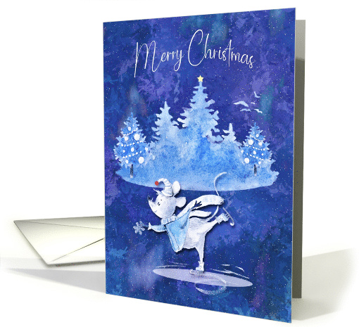 Merry Christmas Ice Skating Mouse Catching a Snowflake card (1585262)